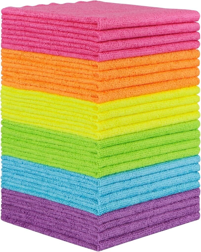 Microfiber Cleaning Cloths, 24 Pack, Multi-Colour, Lint-Free & Highly Absorbent