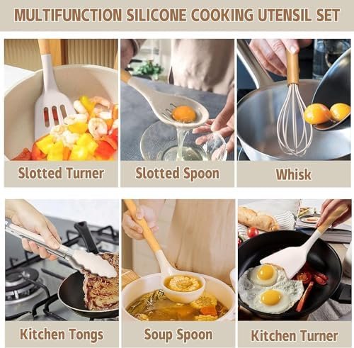33-Piece Silicone Kitchen Utensils Set with Wooden Handles - Image 6