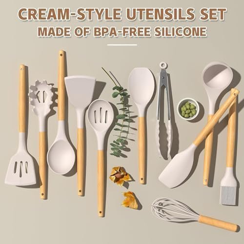 33-Piece Silicone Kitchen Utensils Set with Wooden Handles - Image 5