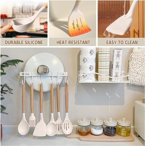 33-Piece Silicone Kitchen Utensils Set with Wooden Handles - Image 4