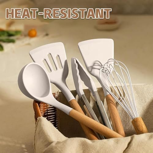 33-Piece Silicone Kitchen Utensils Set with Wooden Handles - Image 2