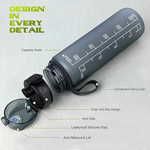1L Sports Water Bottle, BPA-Free Tritan, Leakproof Bottle with Filter & Carry Loop - Image 5