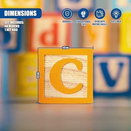 Wooden ABC Blocks & Number Set, 40 Piece Educational Learning Toy, 18 Months+ - Image 4