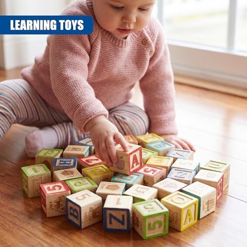 Wooden ABC Blocks & Number Set, 40 Piece Educational Learning Toy, 18 Months+ - Image 6