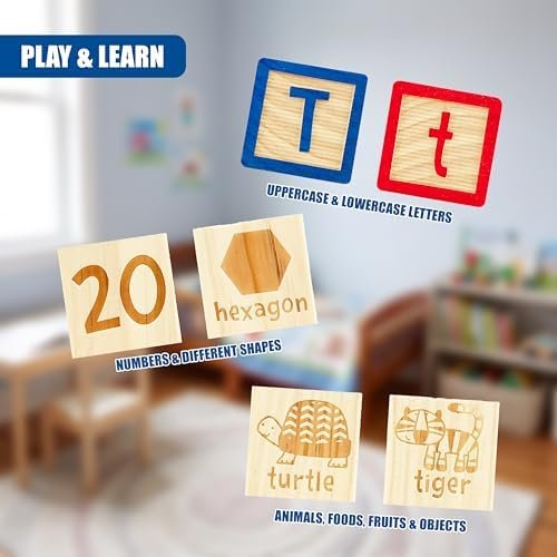 Wooden ABC Blocks & Number Set, 40 Piece Educational Learning Toy, 18 Months+ - Image 8