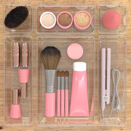 Clear Makeup Drawer Organiser Set, 25-Piece Vanity Storage Bins - Image 6