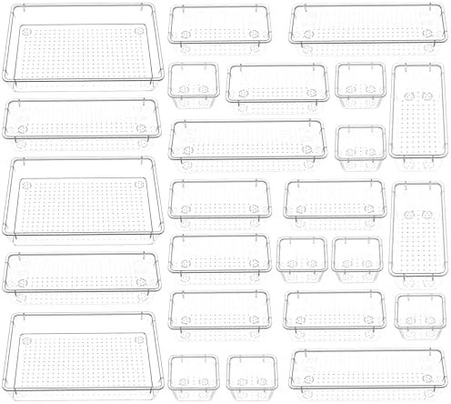 Clear Makeup Drawer Organiser Set, 25-Piece Vanity Storage Bins - Image 9