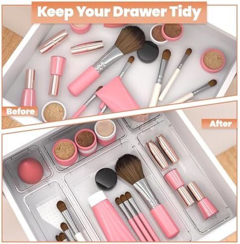 Clear Makeup Drawer Organiser Set, 25-Piece Vanity Storage Bins - Image 5