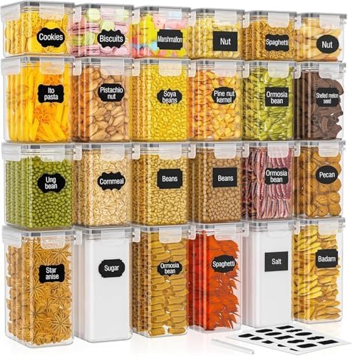 Airtight Food Storage Containers, 24 Pack, BPA-Free Pantry Organisers with Labels