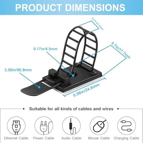 Cable Management Clips, Adjustable Reusable Cable Holders with Adhesive & Screw Mounts - Image 2